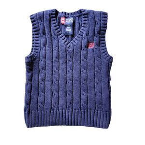 Chaps Cable Knit Sweater Vest Navy Blue Red Logo Boys Size 3/3T